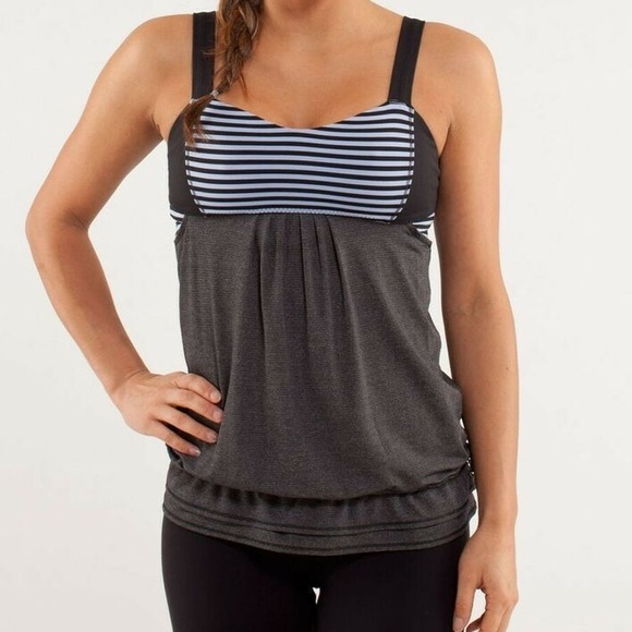 Lululemon Run: Back on Track Tank Grey Stripe Sz 4